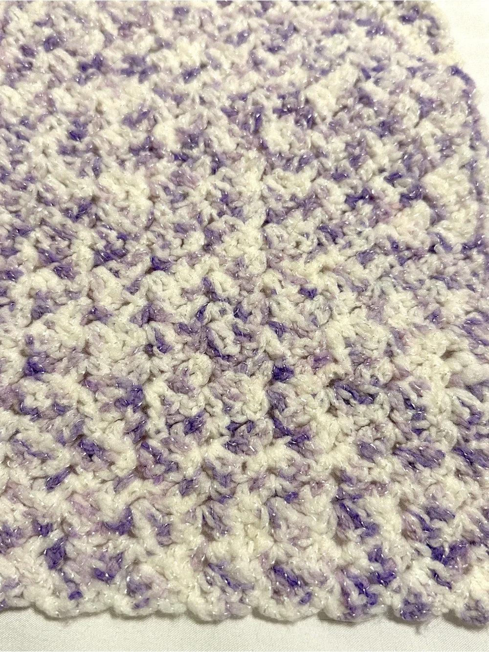 Purple & White Handmade Crochet Baby Crib Blanket • 24” x 36”